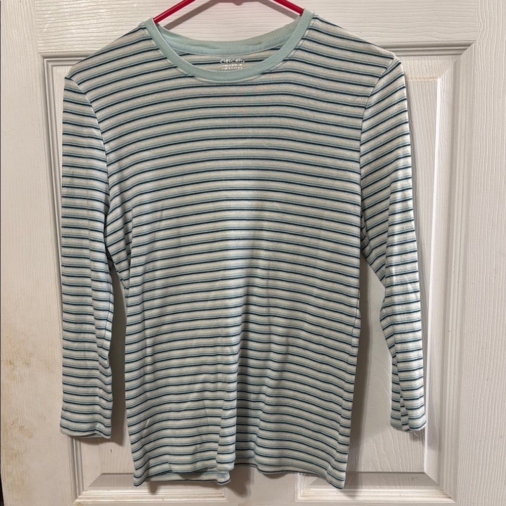 Cherokee Blue and White Fitted Ribbed Long Sleeve Tee
